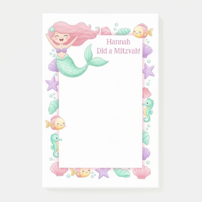 Mermaid Personalised Mitzvah Post-it Notes (Front)