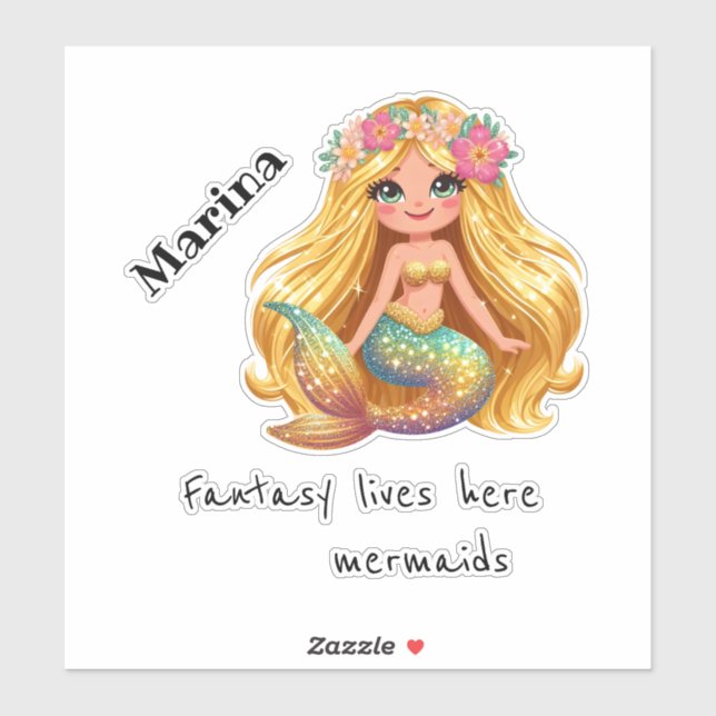 Mermaid personalised name sticker set  (Sheet)