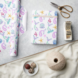 Mermaid Personalised pink sea shell pattern Wrapping Paper