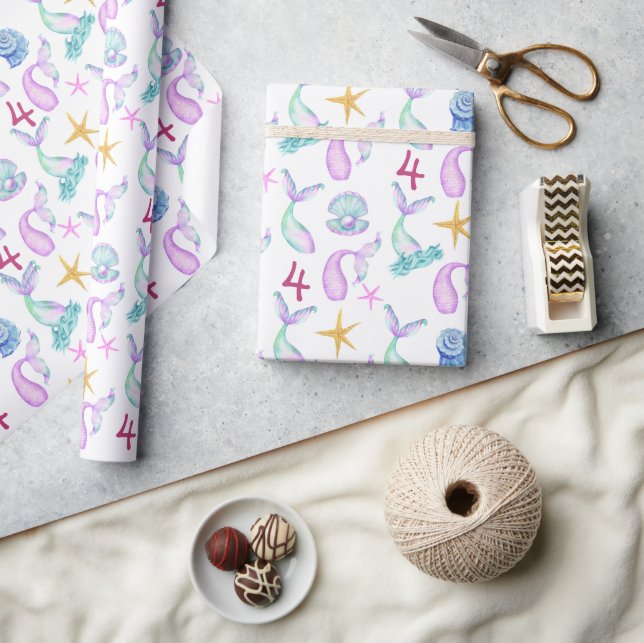 Mermaid Personalised pink sea shell pattern Wrapping Paper (Crafts)