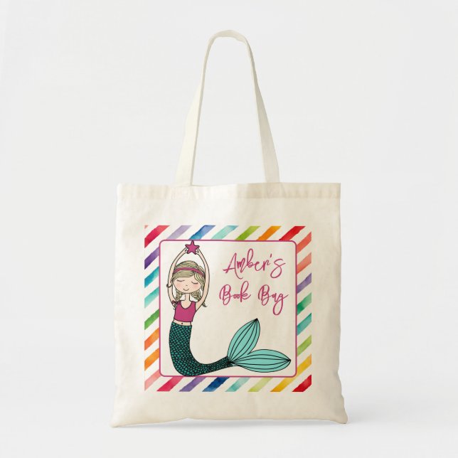 Mermaid, personalized kids school book bag (Front)
