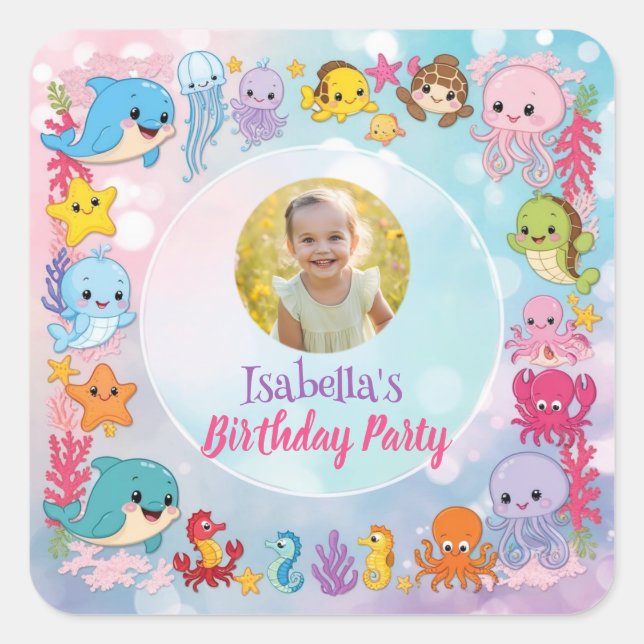 Mermaid Photo under the sea 1st birthday Square Sticker (Front)
