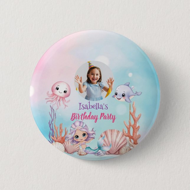 Mermaid Photo under the sea birthday 6 Cm Round Badge (Front)
