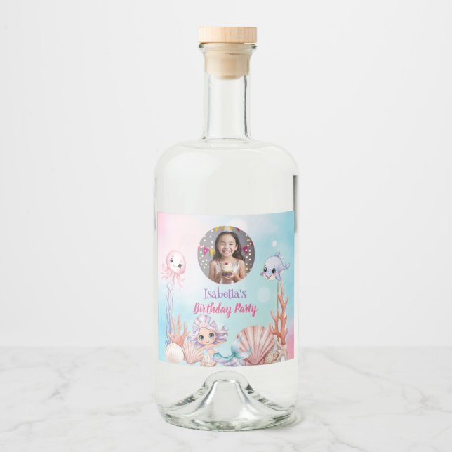 Mermaid Photo under the sea birthday Liquor Bottle Label (Front)