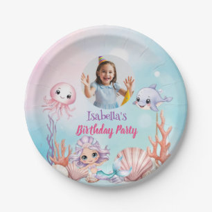 Mermaid Photo under the sea birthday Paper Plate