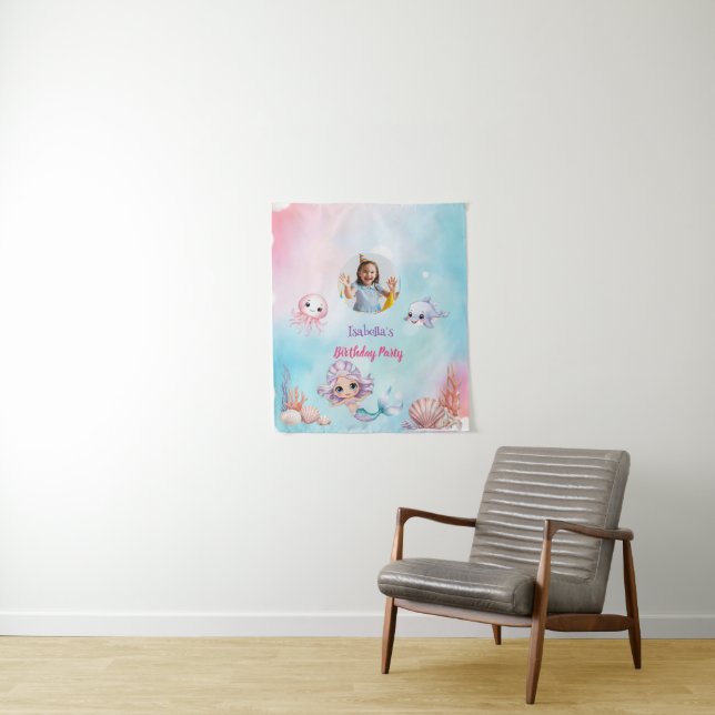 Mermaid Photo under the sea birthday Tapestry (In Situ)