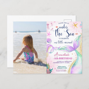 Mermaid Photo Watercolor Birthday Under the Sea Postcard