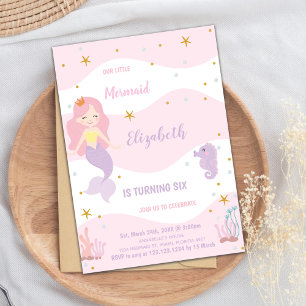 Mermaid Pink Birthday Invitations