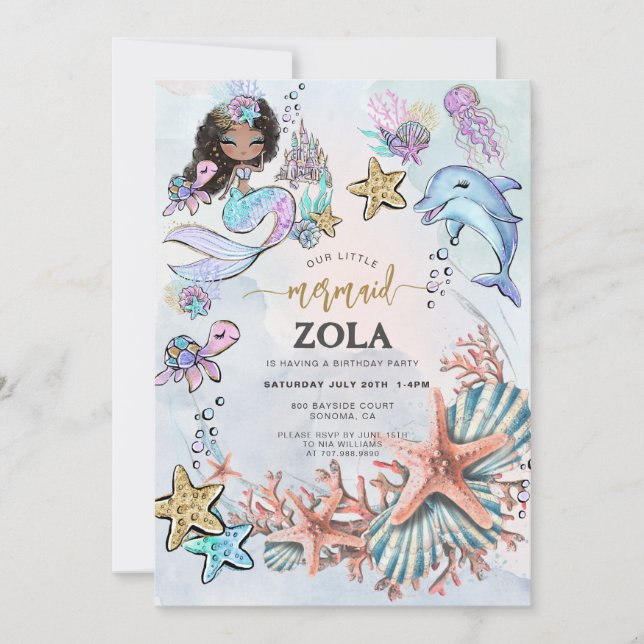 Mermaid Pink Blue Birthday Invitation (Front)