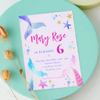 Mermaid Pink Blue Birthday Party Invitation