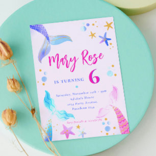 Mermaid Pink Blue Birthday Party Invitation