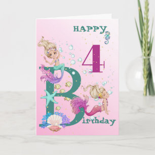 Mermaid Pink Blue Personal Age Cute Card