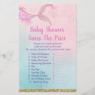 Mermaid Pink Gold Baby Shower Guess The Price Game