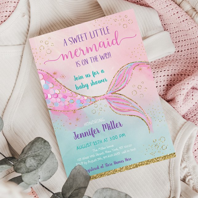 Mermaid Pink Gold Baby Shower Invitation (Creator Uploaded)