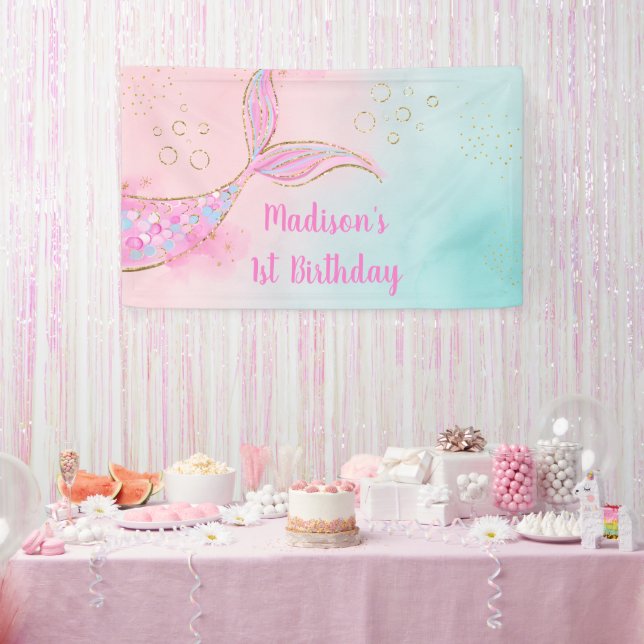 Mermaid Pink Gold Birthday Banner (Party)