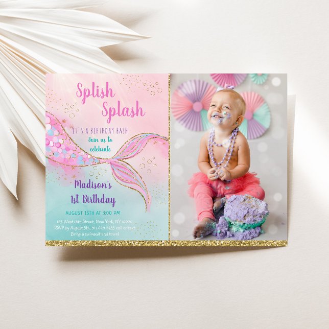 Mermaid Pink Gold Birthday Invitation (Creator Uploaded)