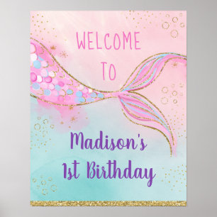 Mermaid Pink Gold Birthday Poster
