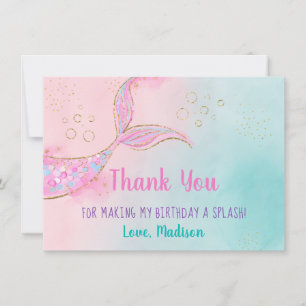 Mermaid Pink Gold Birthday Thank You Card