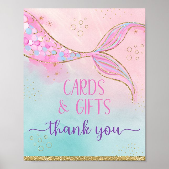 Mermaid Pink Gold Cards & Gifts Birthday Poster (Front)