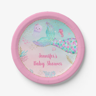 Mermaid Pink Gold Under The Sea Baby Shower Paper Plate