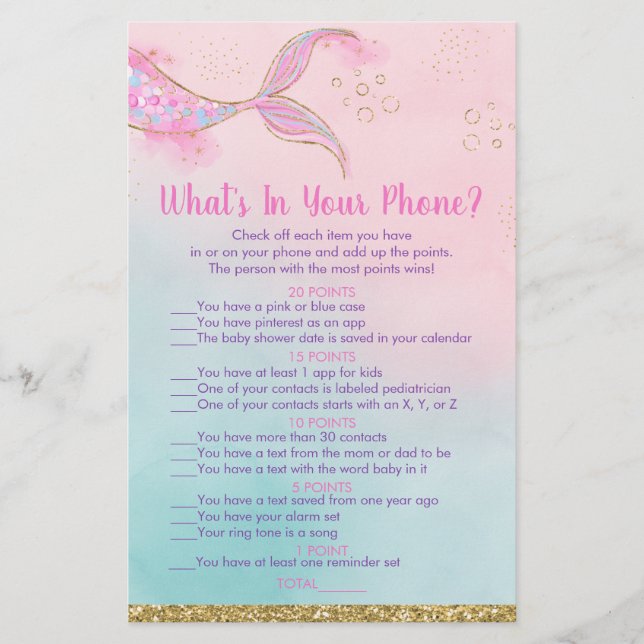Mermaid Pink Gold What's In Your Phone Shower Game (Front)