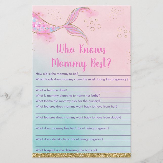 Mermaid Pink Gold Who Knows Mummy Best Game (Front)