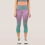 Mermaid Pink Green Sparkly Glitter Ombre Capri Leggings<br><div class="desc">This elegant and chic print is perfect for the trendy girly girl. It depicts a faux printed sparkly mermaid pink and green glitter ombre gradient. It's girly, pretty, glamourous, cute, and cool. ***IMPORTANT DESIGN NOTE: For any custom design request such as matching product requests, colour changes, placement changes, or any...</div>