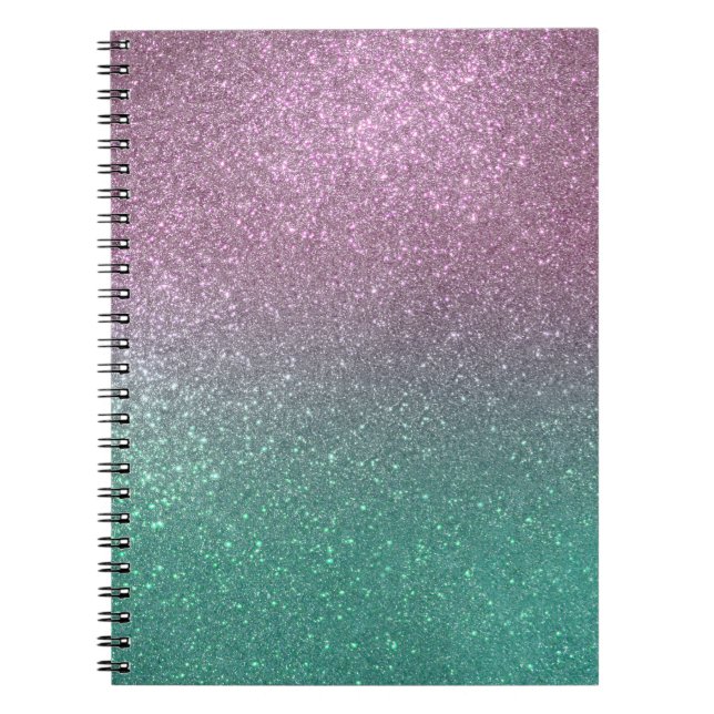 Mermaid Pink Green Sparkly Glitter Ombre Notebook (Front)