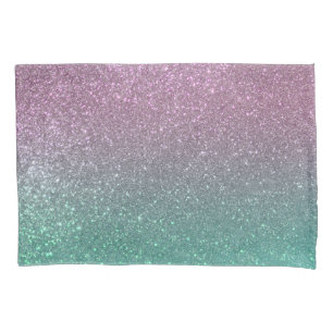 Mermaid Pink Green Sparkly Glitter Ombre Pillowcase