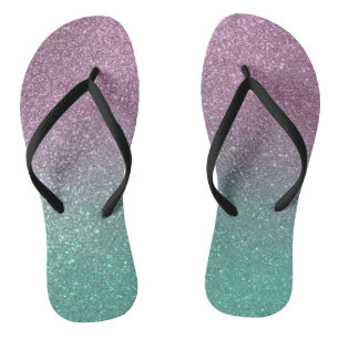 Mermaid Pink Green Sparkly Glitter Ombre Thongs