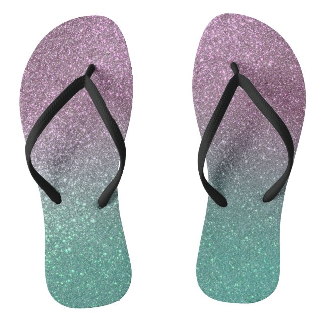 Mermaid Pink Green Sparkly Glitter Ombre Thongs (Footbed)