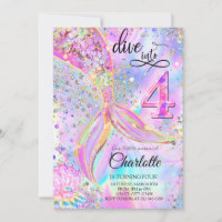 Mermaid Pink Purple Birthday Dive into Four