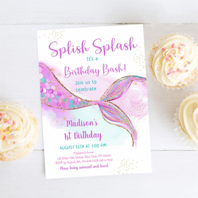 Mermaid Pink Purple Birthday Invitation (Creator Uploaded)