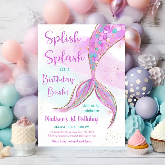 Mermaid Pink Purple Birthday Invitation (Creator Uploaded)