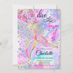Mermaid Pink Purple Birthday Invitation