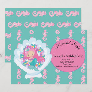 Mermaid Pink Purple Birthday Party Invitation