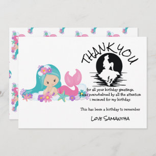 Mermaid Pink Purple Birthday Party Thank You Invitation