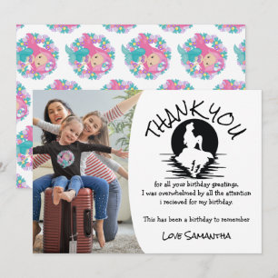 Mermaid Pink Purple Birthday Party Thank You Invitation