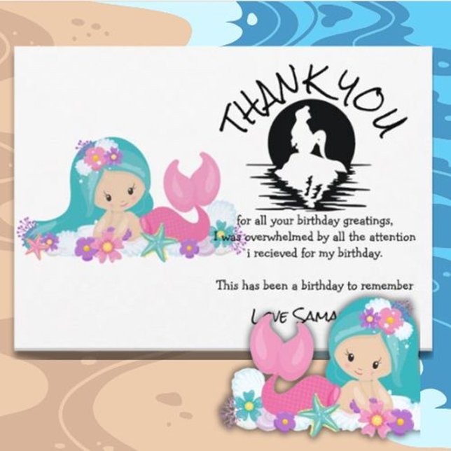Mermaid Pink Purple Birthday Party Thank You  Invitation (Show your gratitude with a heartfelt Mermaid Pink Purple Birthday Party thank you. )