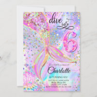 Mermaid Pink Purple Dive into Six 6th Birthday