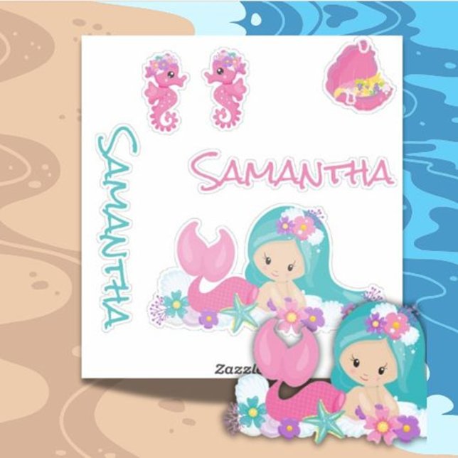 Mermaid Pink Sea friends Sticker (Celebrate in style with this adorable Mermaid Cute Happy Birthday purple sticker)