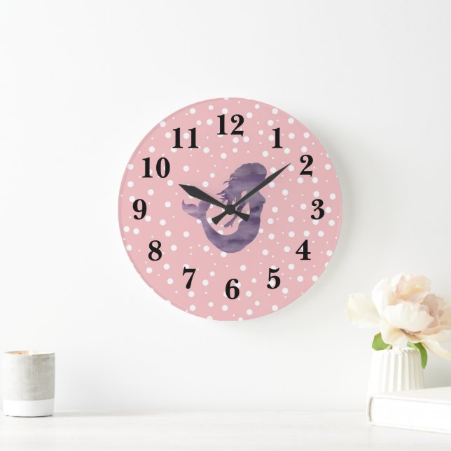Mermaid Pink Stripe Preppy Large Clock (Home)