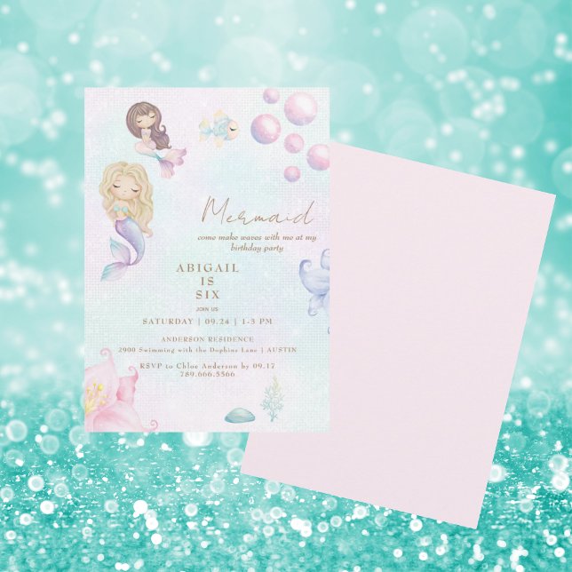 Mermaid Pink & Turquoise Make Waves Birthday Party Invitation (Creator Uploaded)
