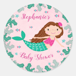 Mermaid Pink Under The Sea Baby Shower Classic Round Sticker