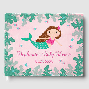 Mermaid Pink Under The Sea Baby Shower Guest Book