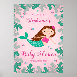 Mermaid Pink Under The Sea Baby Shower Poster