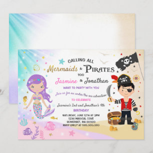 Mermaid Pirate Birthday Invitation Siblings Party