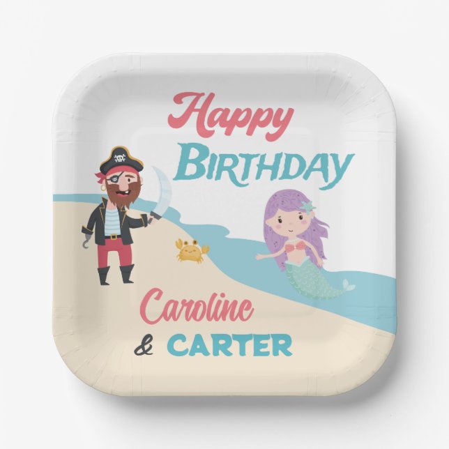 Mermaid & Pirate Joint Birthday Party Any Age Paper Plate (Front)