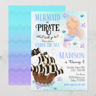 Mermaid & Pirate Party Under the Sea Birthday  Invitation