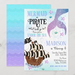 Mermaid & Pirate Party Under the Sea Birthday  Invitation